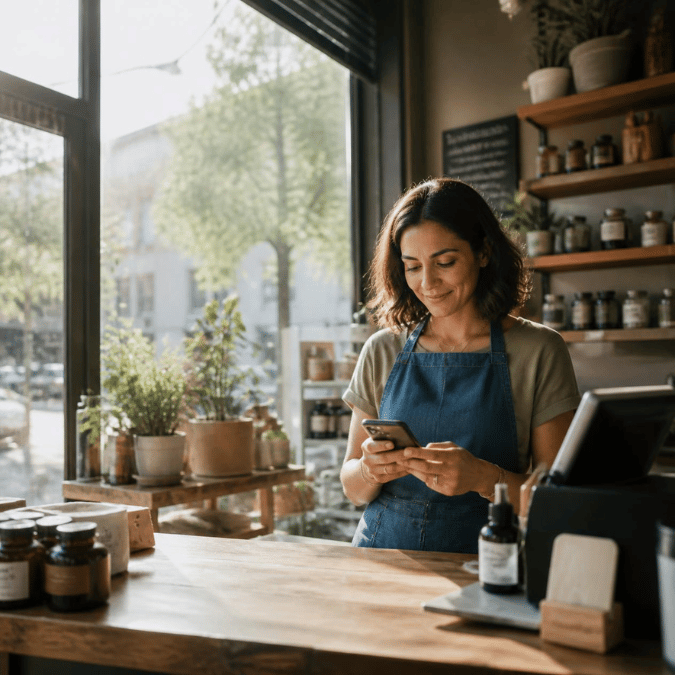 A business owner reviewing ACH transactions with Positive Pay tools.