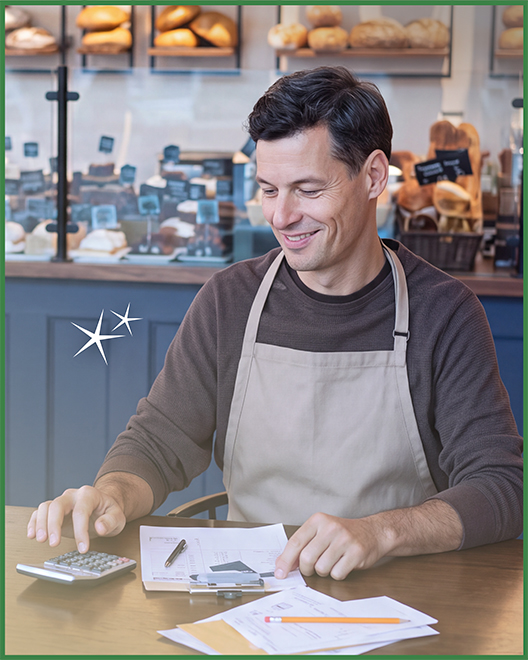 A business owner managing finances with an OakStar Bank star business checking account.