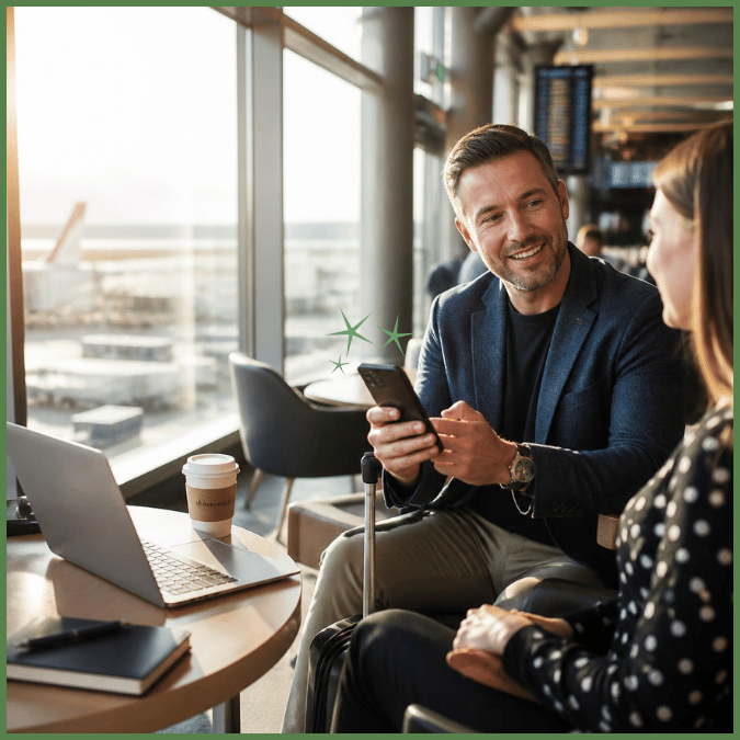 A business owner using OakStar online and mobile banking to manage finances.