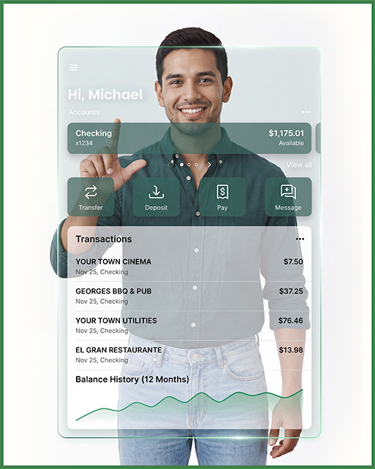 A customer using OakStar Bank Everyday Checking for everyday banking needs.
