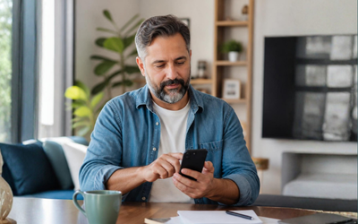 A customer using OakStar Bank mobile banking on a smartphone.
