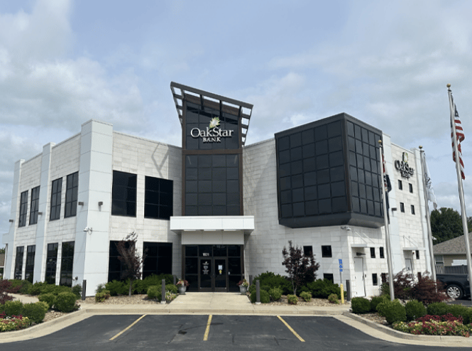 OakStar bank's Joplin branch at 1831 E 20th Street, seen from the parking lot.