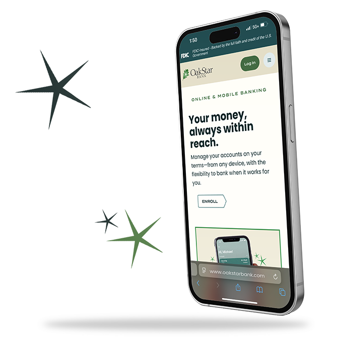 A business owner managing finances with OakStar online and mobile banking.