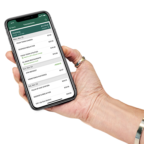 A customer viewing OakStar Bank eStatements in the mobile banking app.