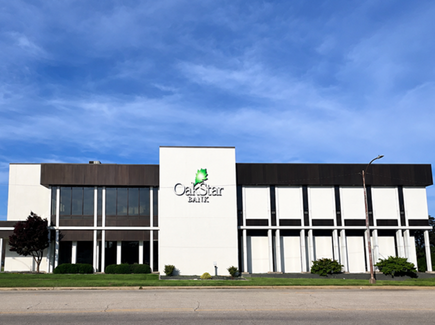 OakStar bank's Camdenton branch at 117 N Business Route 5, seen from the parking lot.