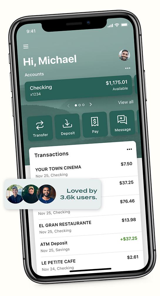 A smartphone displaying account information in the OakStar Bank mobile banking app.