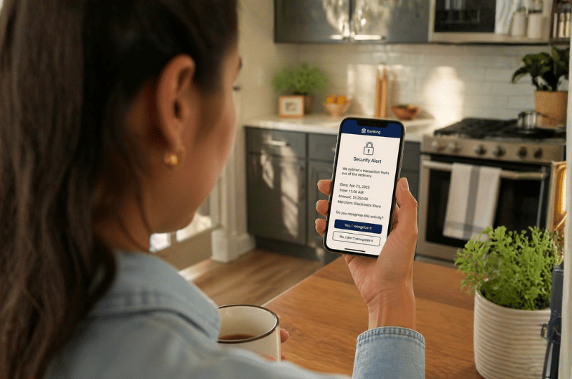 A customer using digital security tools to help protect personal and financial information.