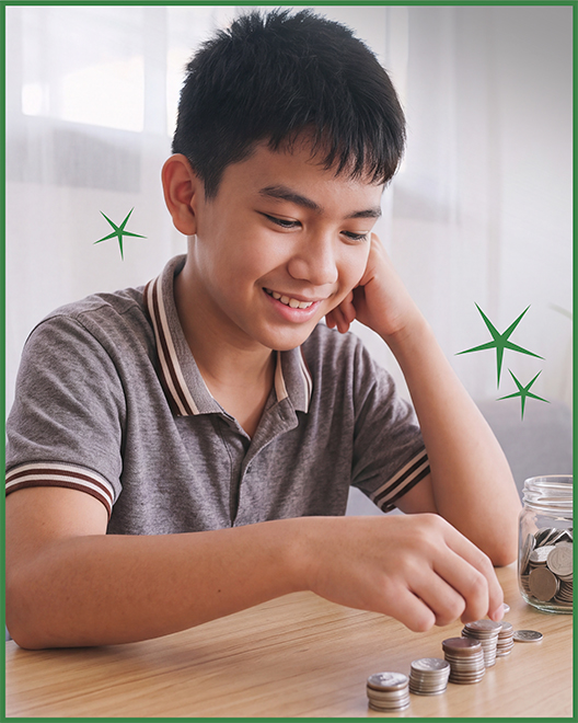 A young saver building savings habits with an OakStar Bank Acorn Savings account.