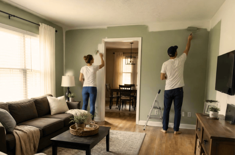 Homeowners making improvements during a home renovation project.
