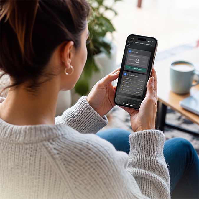 A customer accessing OakStar Defense tools and account security features in mobile banking.