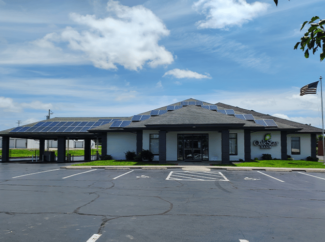 OakStar Bank's Buffalo branch at 1108 S Ash Street, seen from the parking lot.